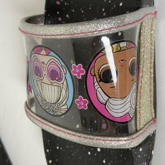 LOL Surprise Dolls Black Clear Glitter Slide Sandals Girls Size 1-2 - Picture 7 of 16